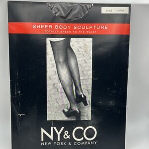 New York & Co Pantyhose Small Coffee Sheer Body Sculpture Totally sheer To waist